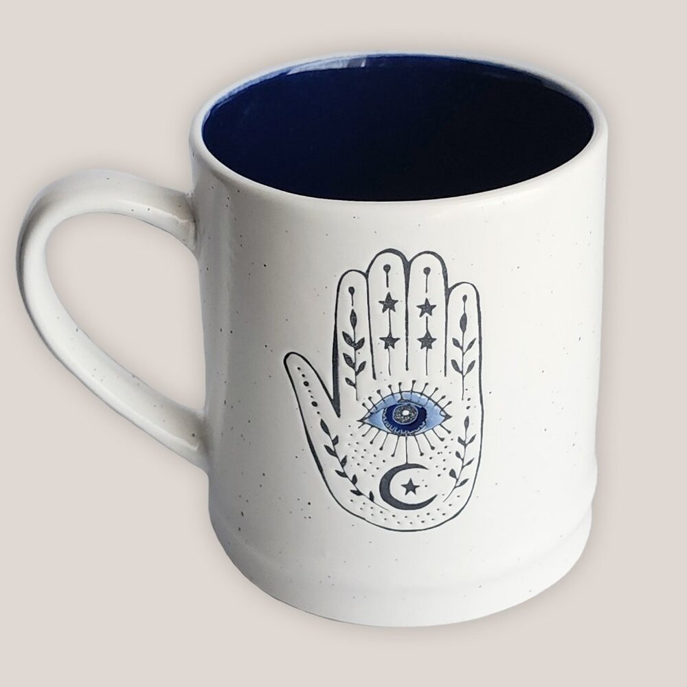 Stay Wild Moon Child Evil Eye Hamsa Hand White Blue Coffee Mug Tea Cup Celestial